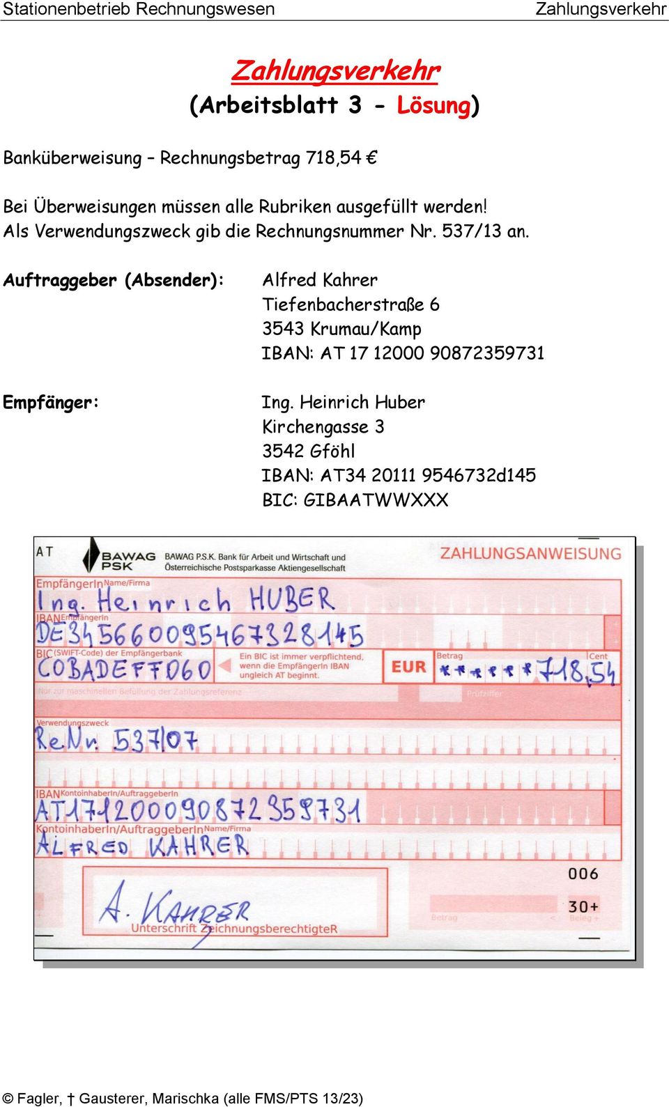Auftraggeber (Absender): Empfänger: Alfred Kahrer Tiefenbacherstraße 6 3543 Krumau/Kamp IBAN: AT