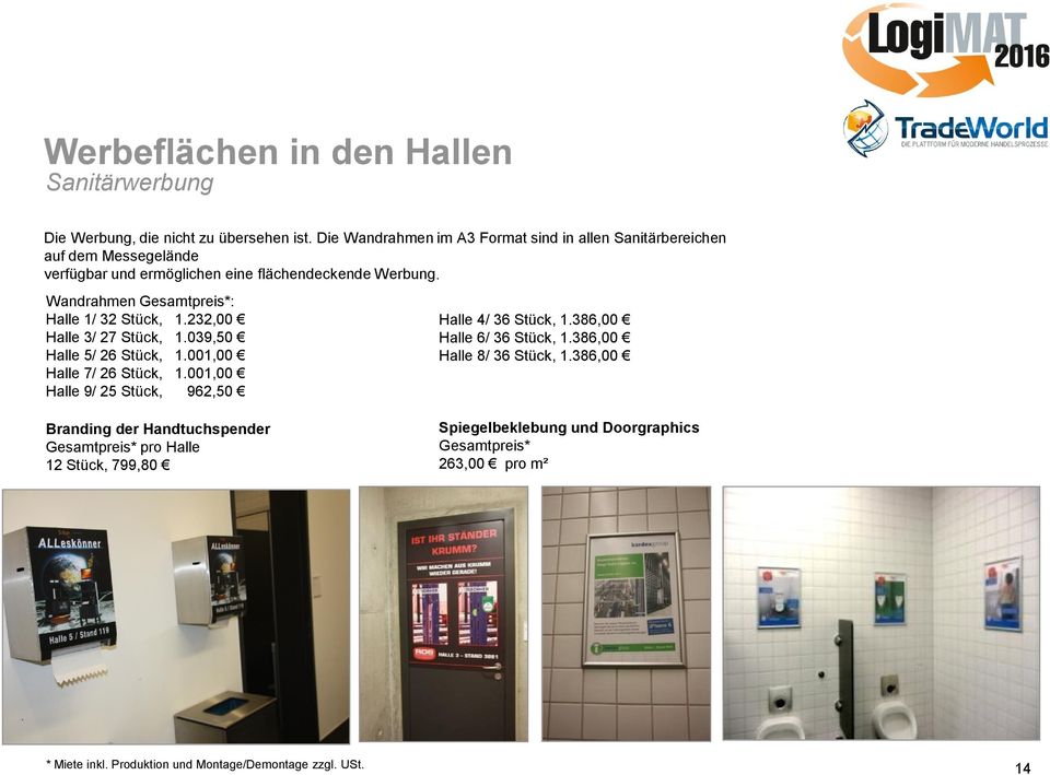 Wandrahmen Halle 1/ 32 Stück, 1.232,00 Halle 3/ 27 Stück, 1.039,50 Halle 5/ 26 Stück, 1.001,00 Halle 7/ 26 Stück, 1.