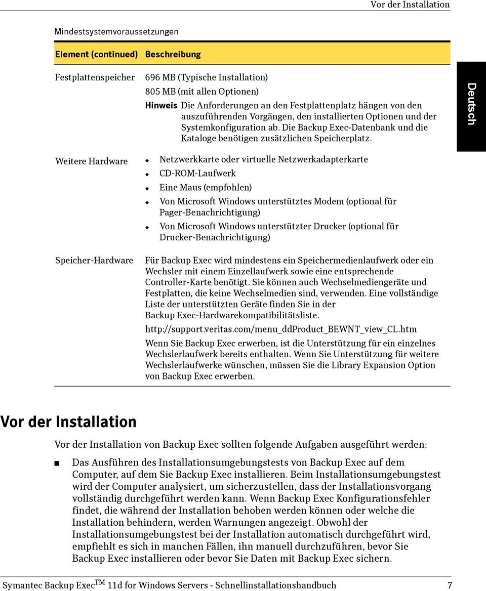 Deutsch Weitere Hardware Netzwerkkarte oder virtuelle Netzwerkadapterkarte CD-ROM-Laufwerk Eine Maus (empfohlen) Von Microsoft Windows unterstütztes Modem (optional für Pager-Benachrichtigung) Von