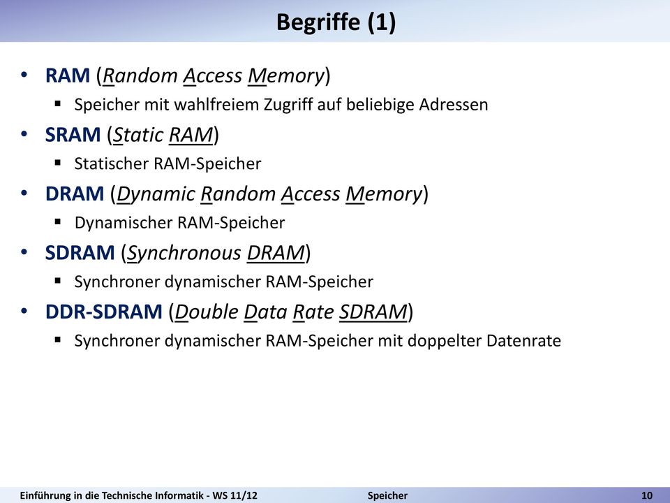 Dynamischer RAM-Speicher SDRAM (Synchronous DRAM) Synchroner dynamischer RAM-Speicher