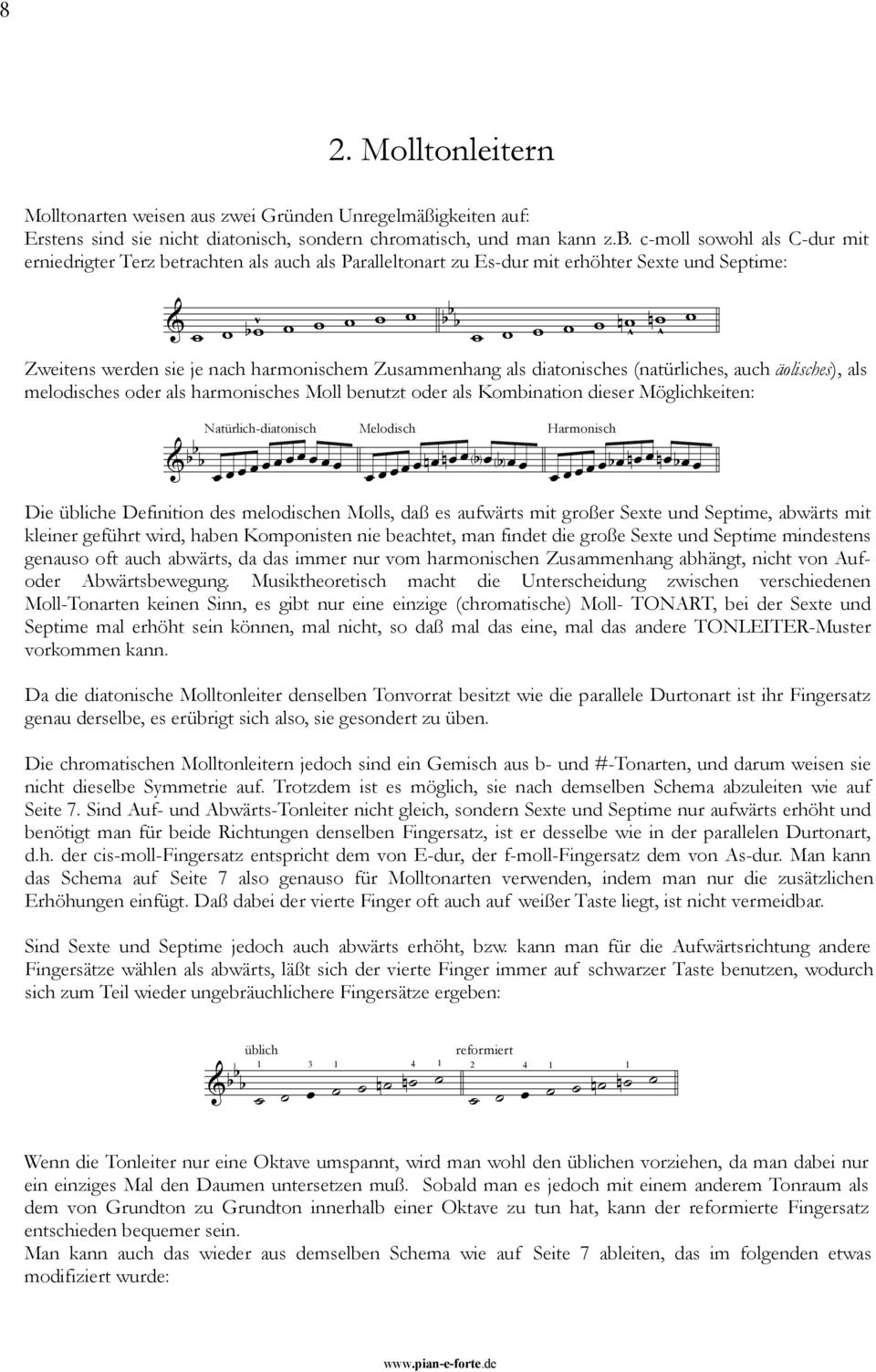 harmonischem Zusammenhang als diatonisches (natürliches, auch äolisches), als melodisches oder als harmonisches Moll benutzt oder als Kombination dieser Möglichkeiten: Natürlich-diatonisch Melodisch