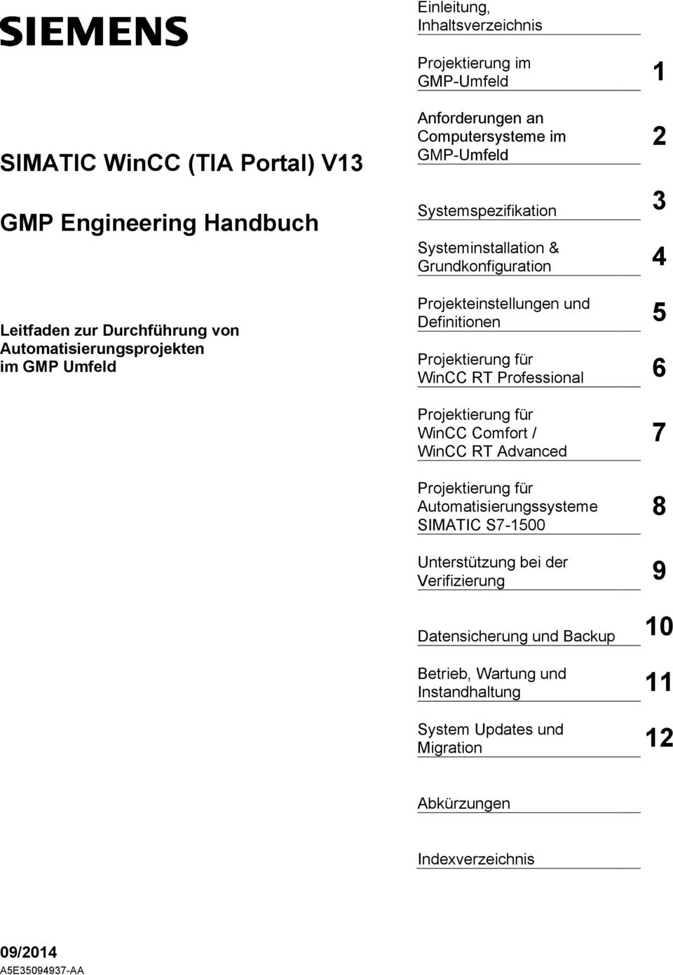 Projekteinstellungen und Definitionen 5 Projektierung für WinCC RT Professional 6 Projektierung für WinCC Comfort / 7 WinCC RT Advanced Projektierung für Automatisierungssysteme SIMATIC
