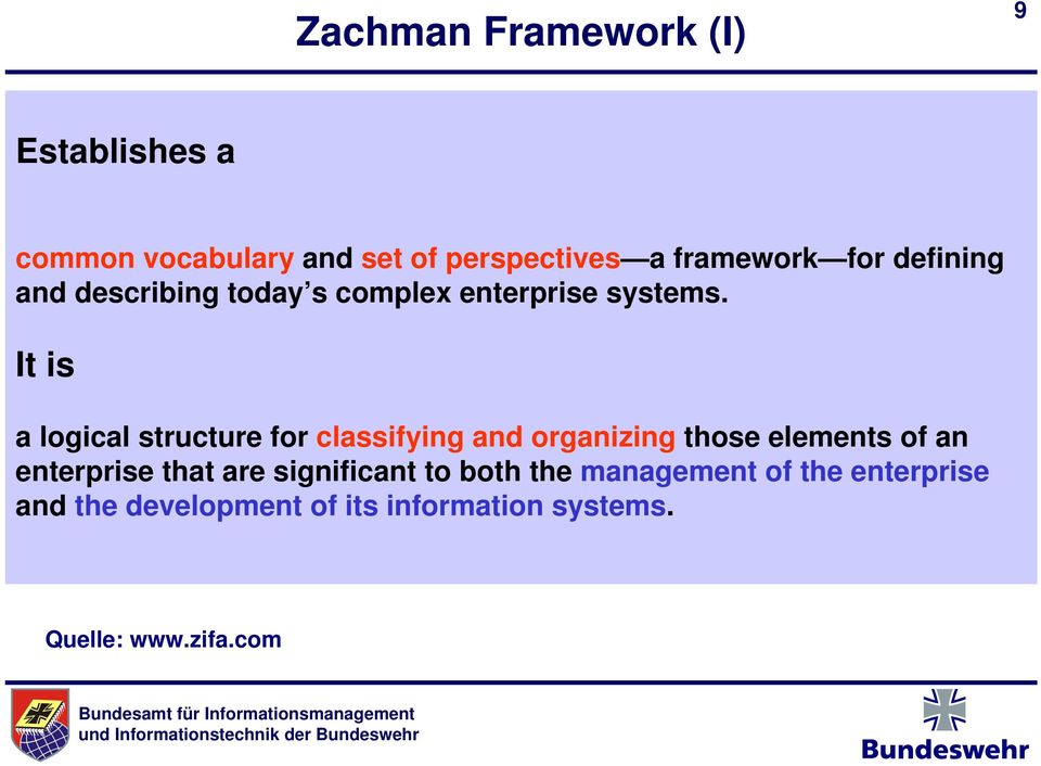 It is a logical structure for classifying and organizing those elements of an enterprise that