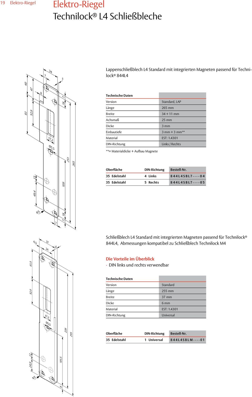 4301 DIN-Richtung Links / Rechts **= Materialdicke + Aufbau Magnete Oberfläche DIN-Richtung Bestell-Nr.