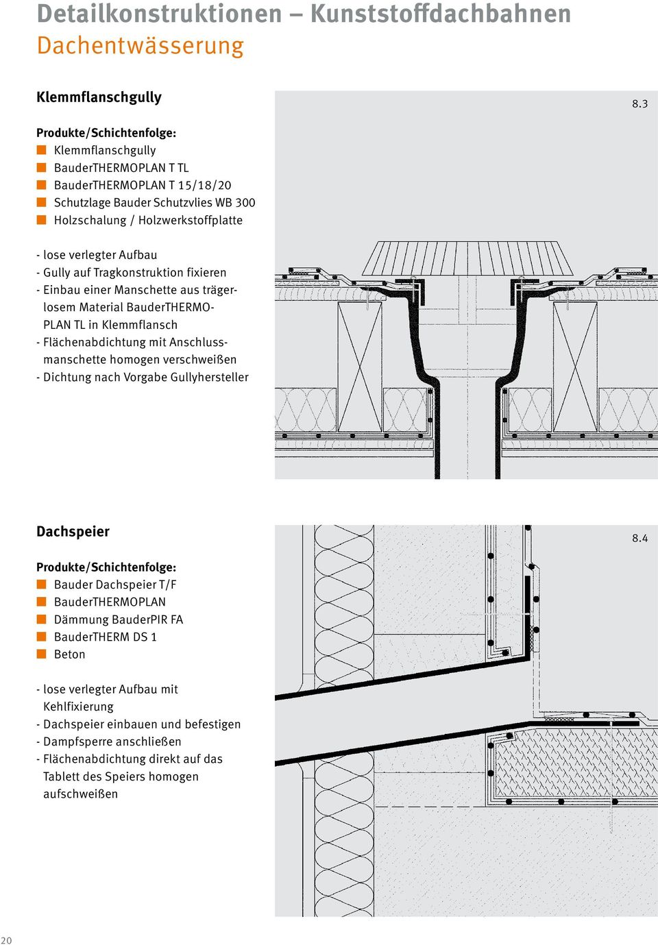 Tragkonstruktion fixieren - Einbau einer Manschette aus trägerlosem Material BauderTHERMO- PLAN TL in Klemmflansch - Flächenabdichtung mit Anschlussmanschette