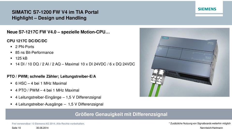 x DQ 24VDC PTO / PWM; schnelle Zähler; Leitungstreiber-E/A 6 HSC 4 bei 1 MHz Maximal 4 PTO / PWM 4 bei 1 MHz Maximal 4
