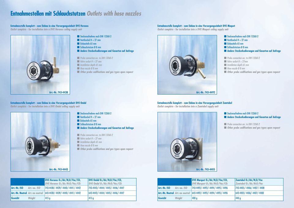 ceiling supply unit Einbautiefe 65 mm Schlauchstutzen Ø 8 mm Valve socket H = 27mm Hose nozzle Ø 8 mm Art.-Nr.