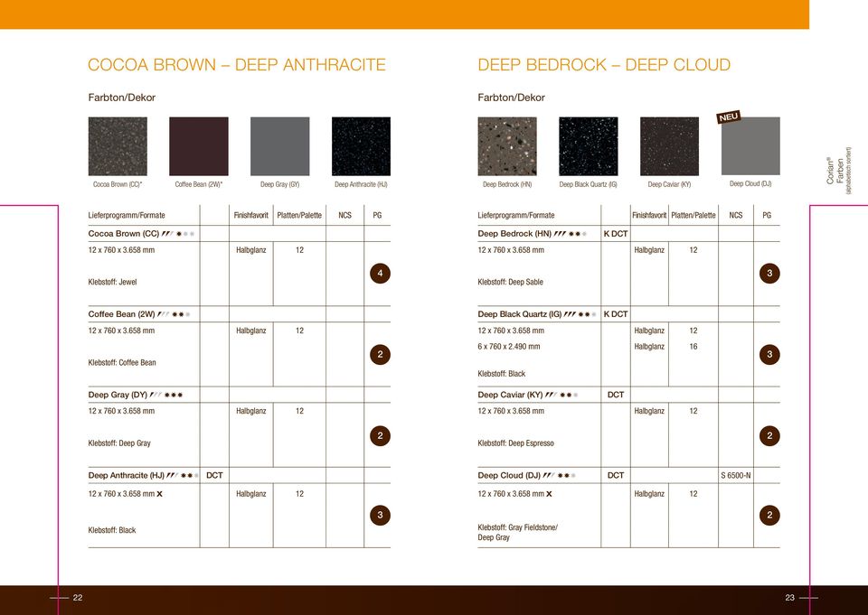 PG Deep Bedrock (HN) DCT lebstoff: Jewel 4 lebstoff: Deep Sable 3 Coffee Bean (W) Deep Black Quartz (IG) DCT lebstoff: Coffee Bean 6 x 760 x.