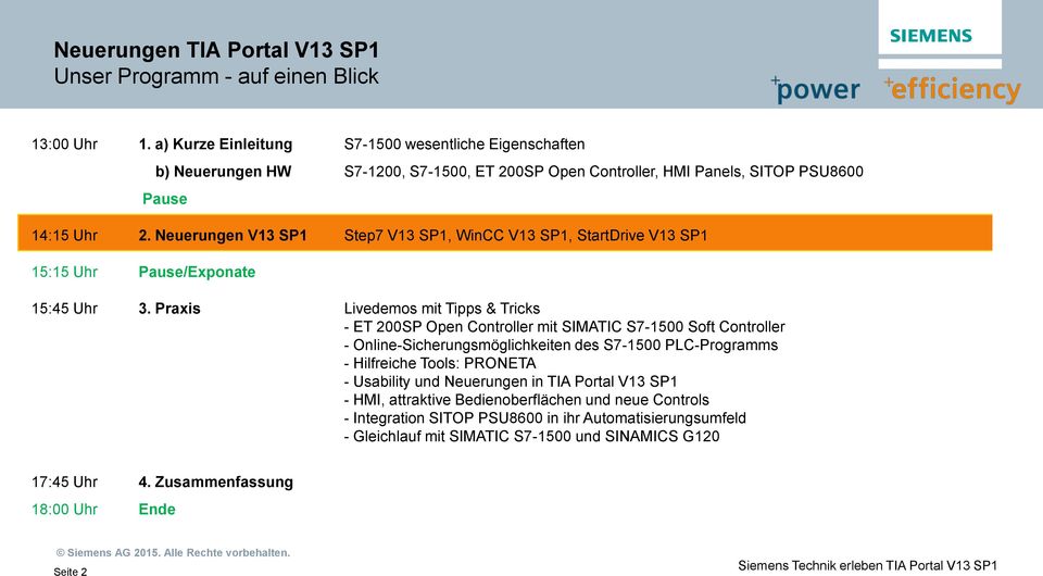 erungen V13 SP1 Step7 V13 SP1, WinCC V13 SP1, StartDrive V13 SP1 15:15 Uhr Pause/Exponate 15:45 Uhr 3.