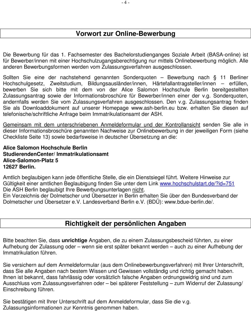 Informationsbroschüre zum Onlinebewerbungsverfahren. für den internetbasierten Bachelor-Studiengang Soziale (BASA-online) PDF Free Download