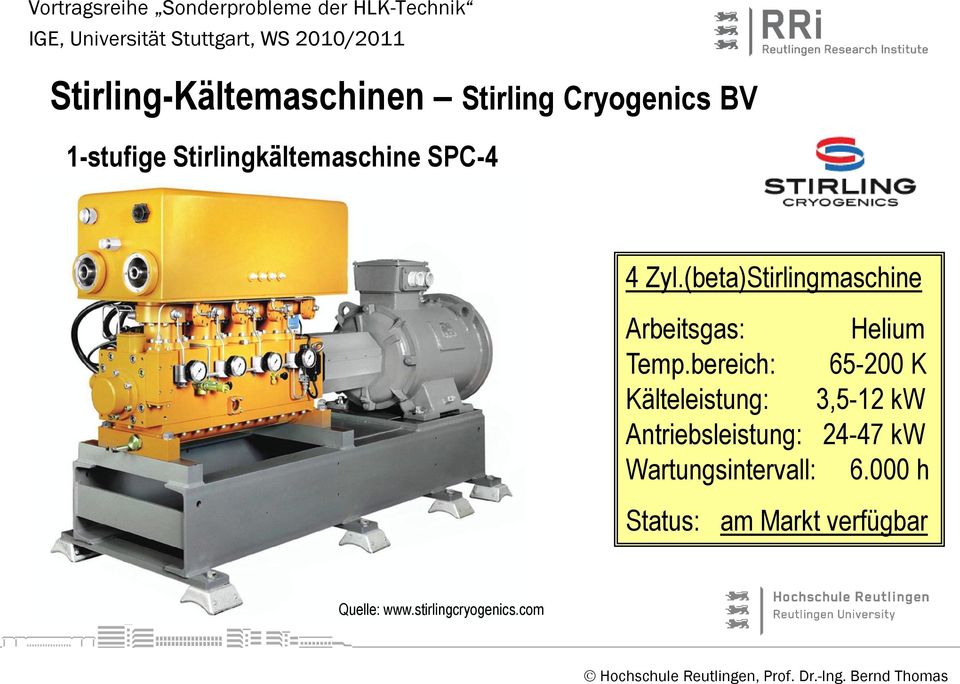 (beta)Stirlingmaschine Arbeitsgas: Helium Temp.