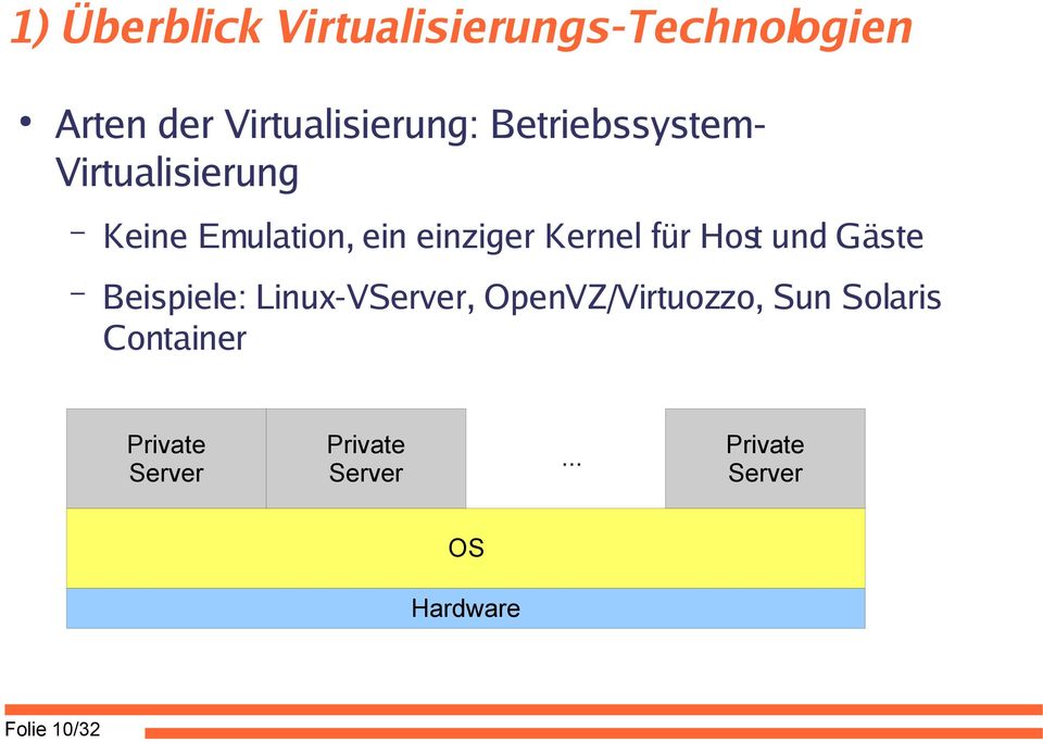 Host und Gäste Beispiele: Linux-VServer, OpenVZ/Virtuozzo, Sun Solaris