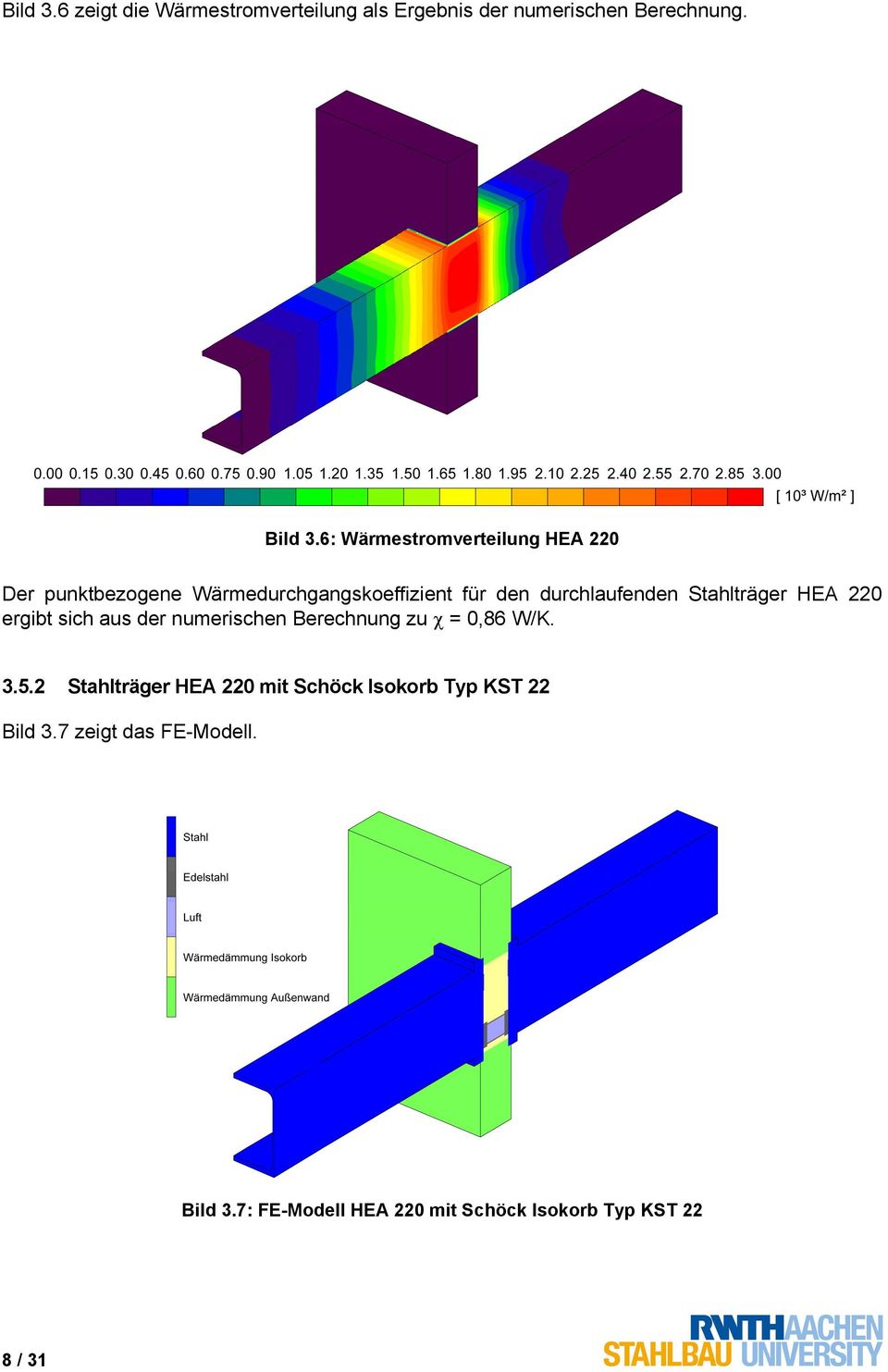 Stahlträger HEA 220 ergibt sich aus der numerischen Berechnung zu = 0,86 W/K. 3.5.