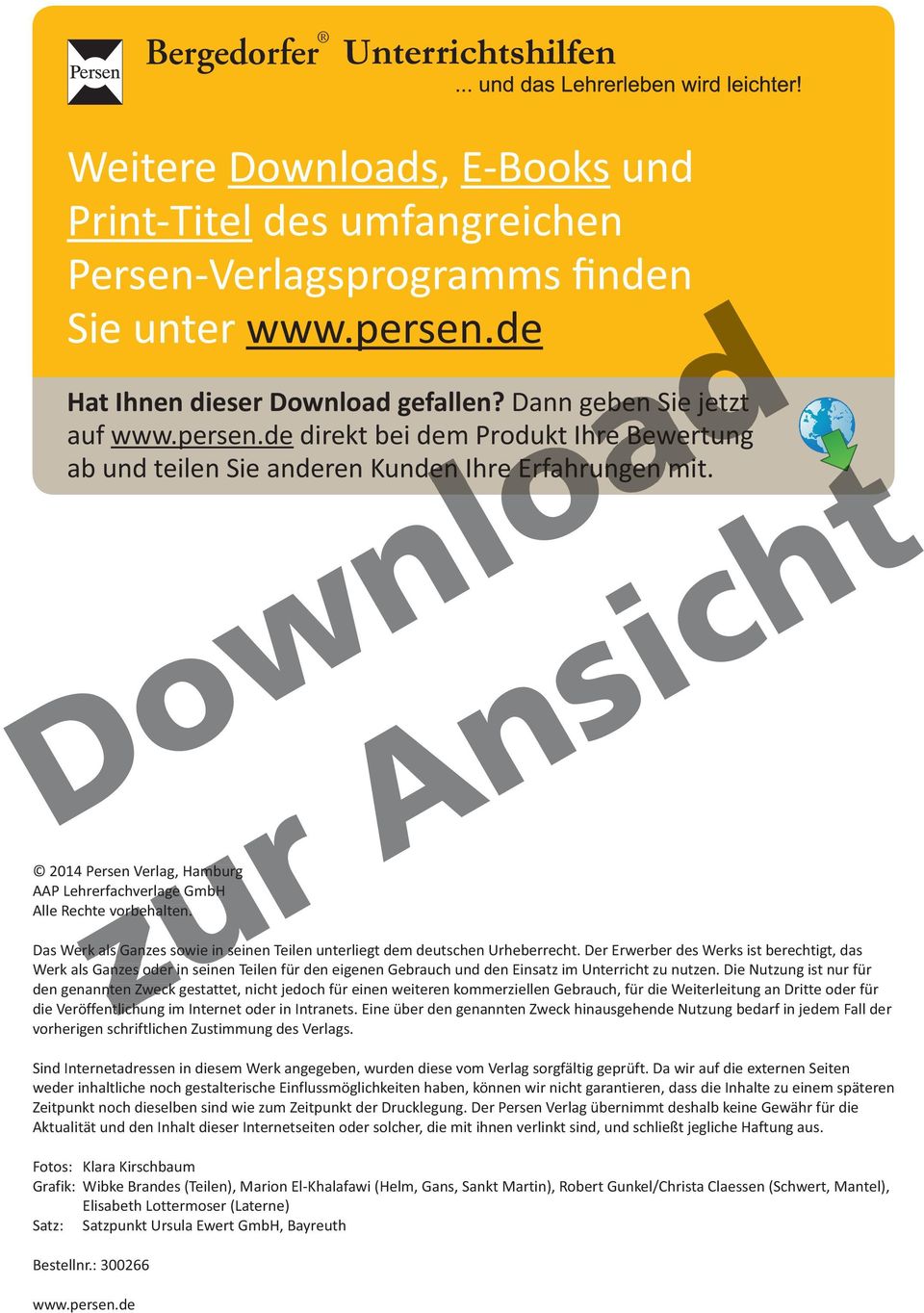 2014 Persen Verlag, Hamburg AAP Lehrerfachverlage rlage GmbH Alle Rechte vorbehalten. Das Werk als Ganzes sowie in seinen Teilen unterliegt dem deutschen Urheberrecht.