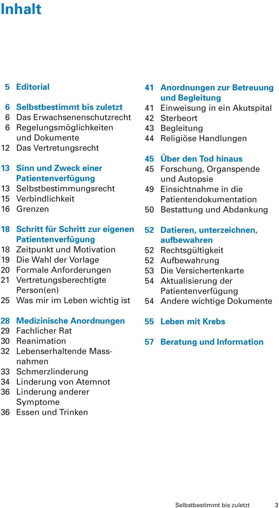 Vertretungsberechtigte Person(en) 25 Was mir im Leben wichtig ist 28 Medizinische Anordnungen 29 Fachlicher Rat 30 Reanimation 32 Lebenserhaltende Massnahmen 33 Schmerzlinderung 34 Linderung von