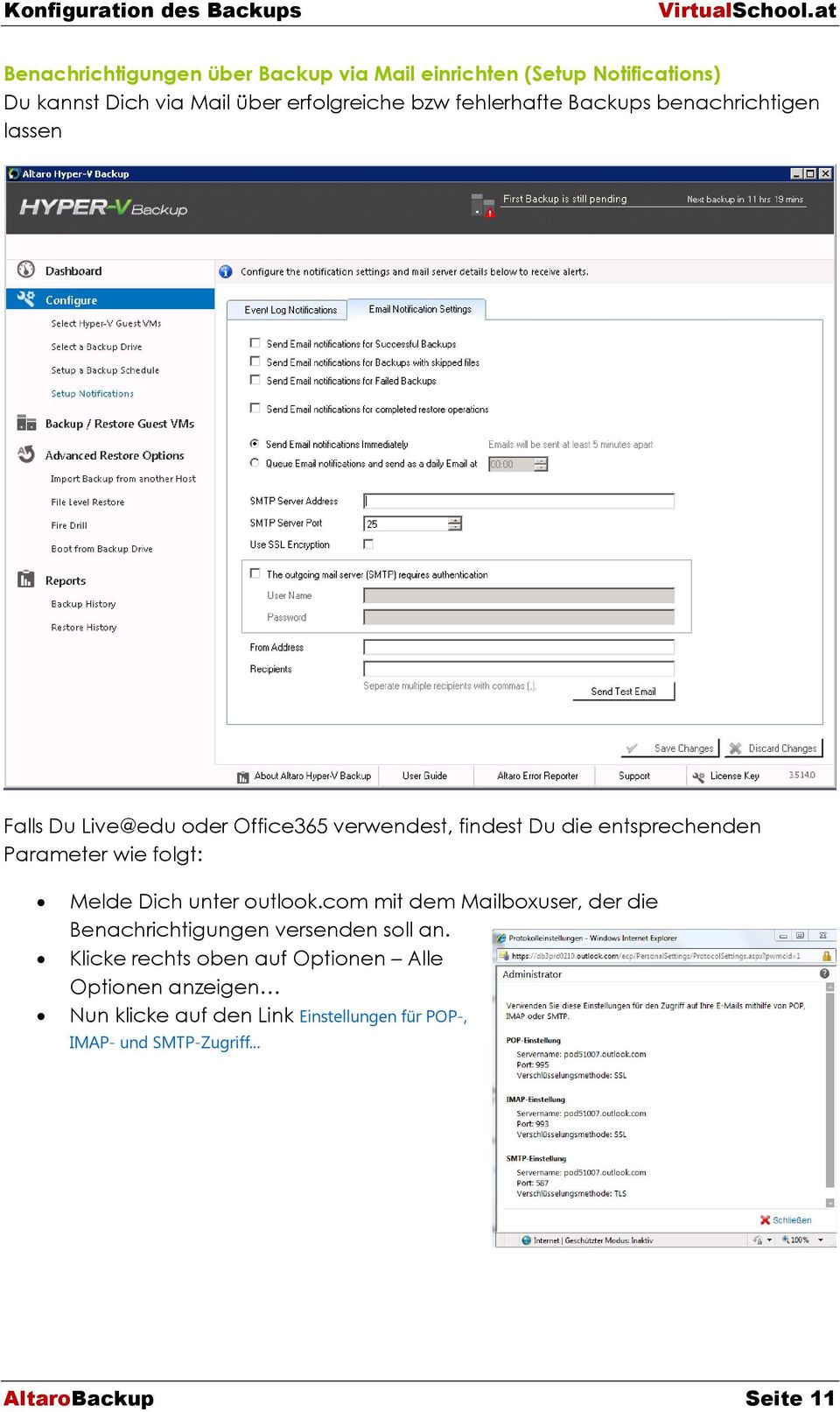 Parameter wie folgt: Melde Dich unter outlook.com mit dem Mailboxuser, der die Benachrichtigungen versenden soll an.