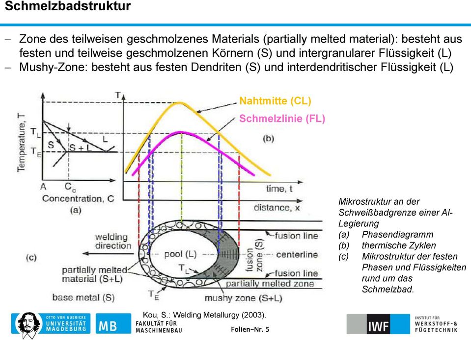 Flüssigkeit (L) Nahtmitte (CL) Schmelzlinie (FL) Mikrostruktur an der Schweißbadgrenze einer Al- Legierung (a) Phasendiagramm (b)