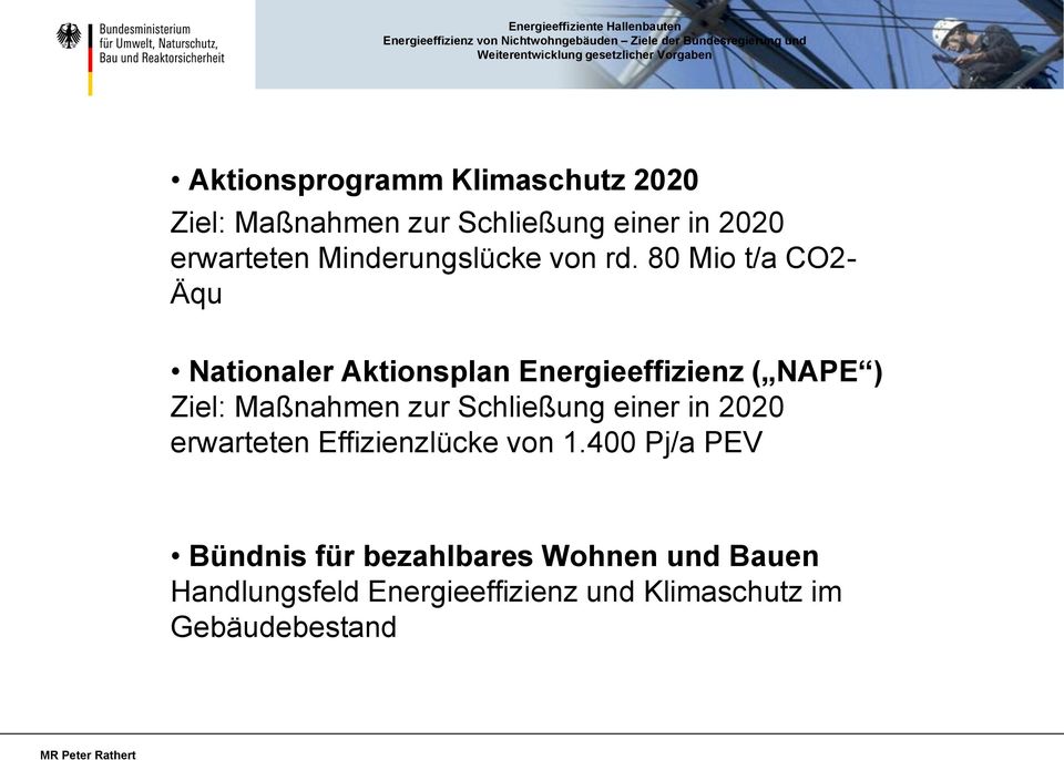 80 Mio t/a CO2- Äqu Nationaler Aktionsplan Energieeffizienz ( NAPE ) Ziel: Maßnahmen zur