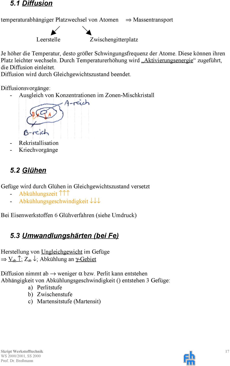 Diffusionsvorgänge: Ausgleich von Konzentrationen im ZonenMischkristall Rekristallisation Kriechvorgänge 5.