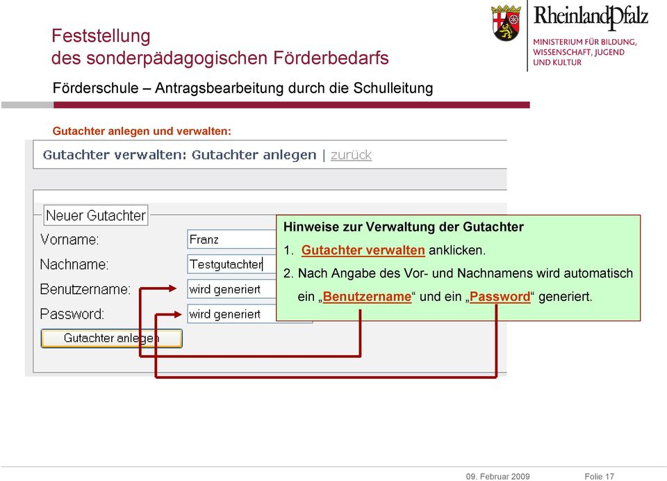 Gutachter verwalten anklicken. 2.