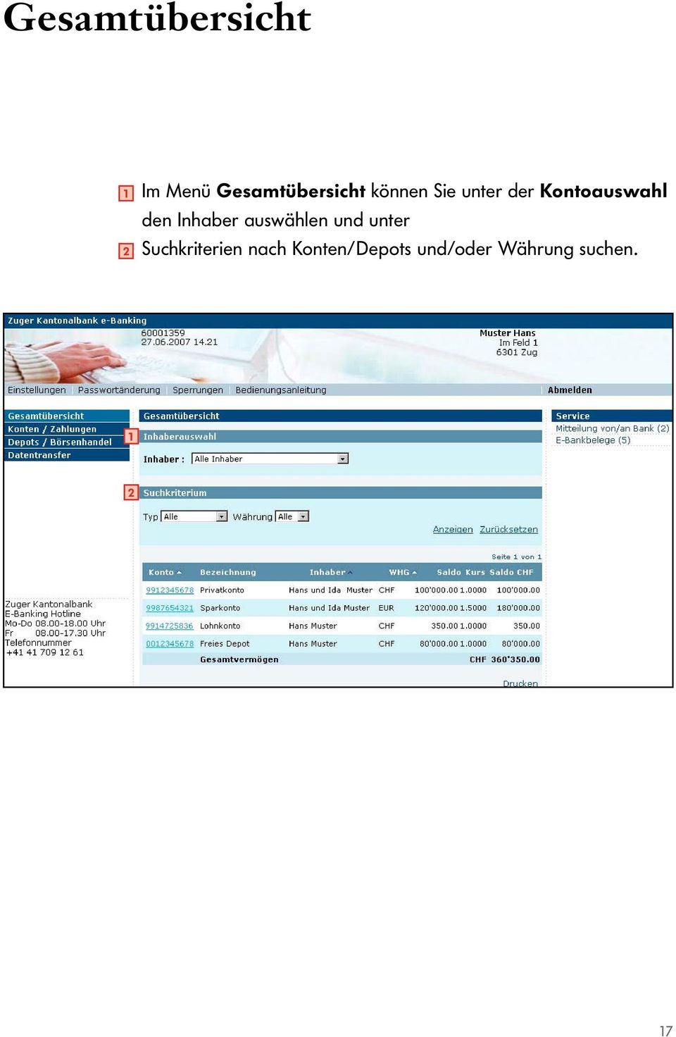 Inhaber auswählen und unter Suchkriterien