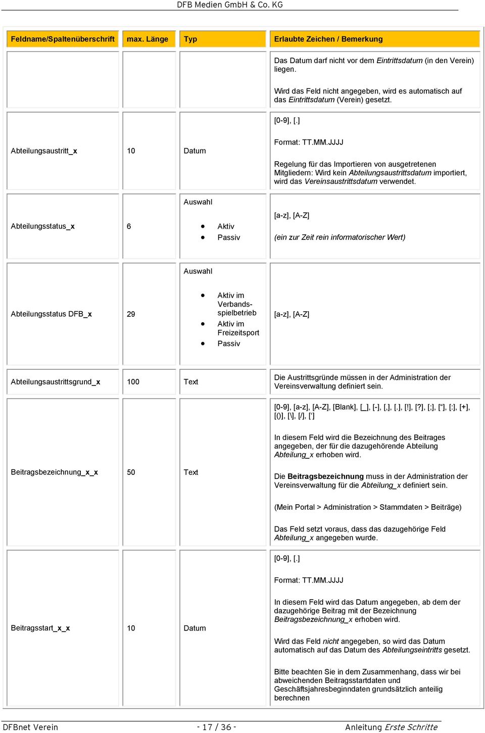 JJJJ Regelung für das Importieren von ausgetretenen Mitgliedern: Wird kein Abteilungsaustrittsdatum importiert, wird das Vereinsaustrittsdatum verwendet.