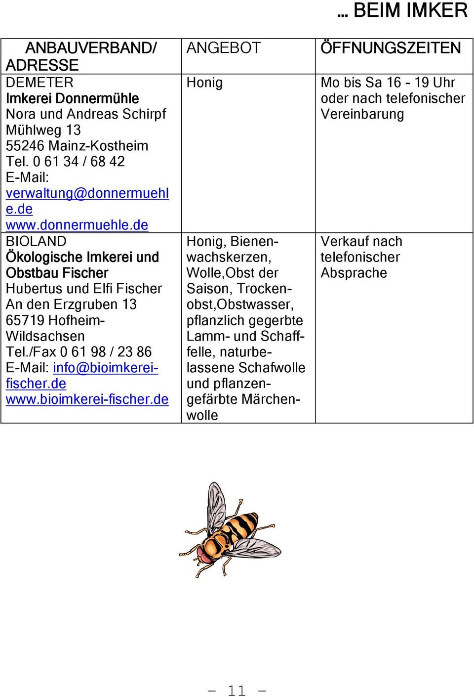 /Fax 0 61 98 / 23 86 E-Mail: info@bioimkereifischer.de www.bioimkerei-fischer.