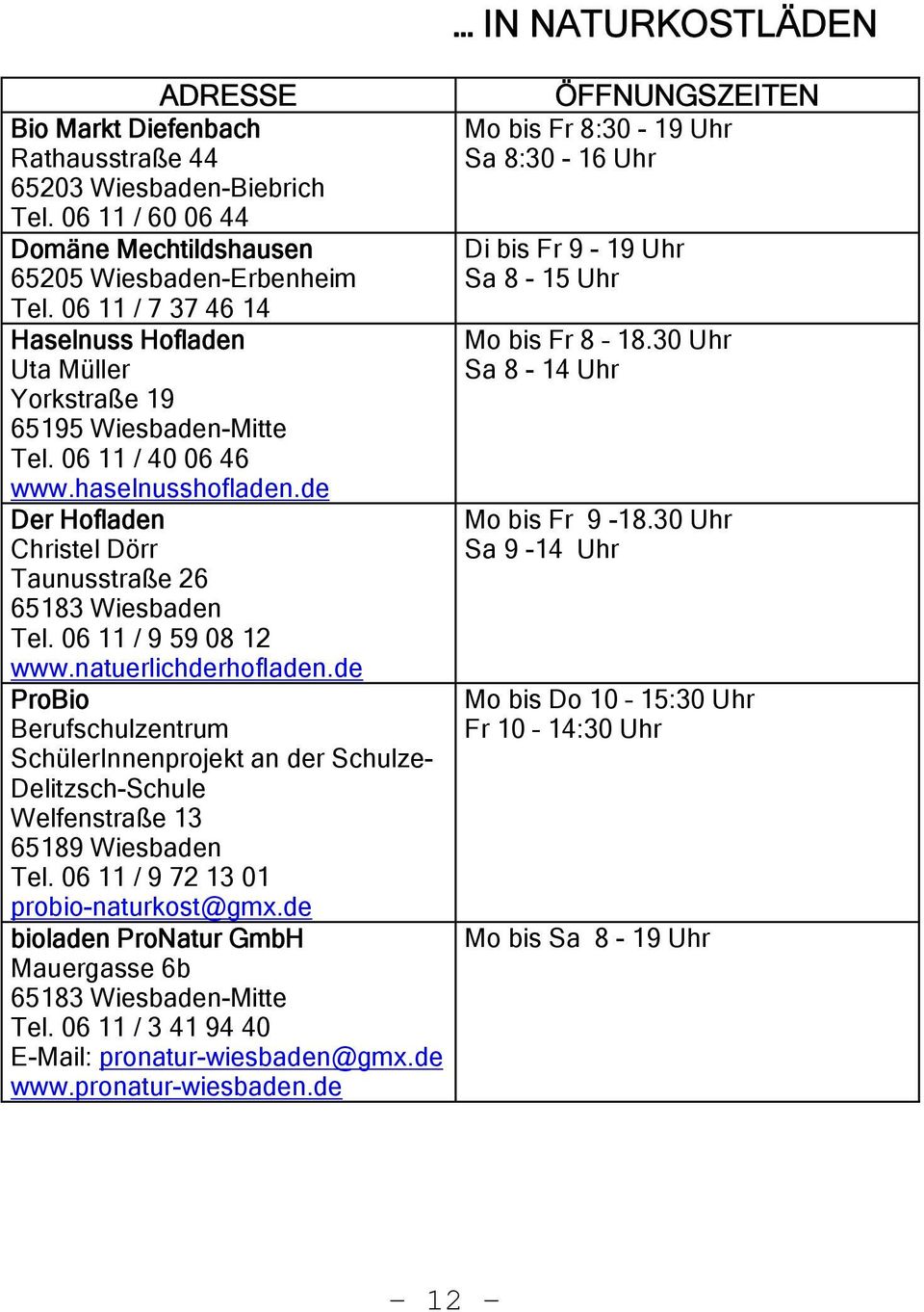 06 11 / 9 59 08 12 www.natuerlichderhofladen.de ProBio Berufschulzentrum SchülerInnenprojekt an der Schulze- Delitzsch-Schule Welfenstraße 13 65189 Wiesbaden Tel.