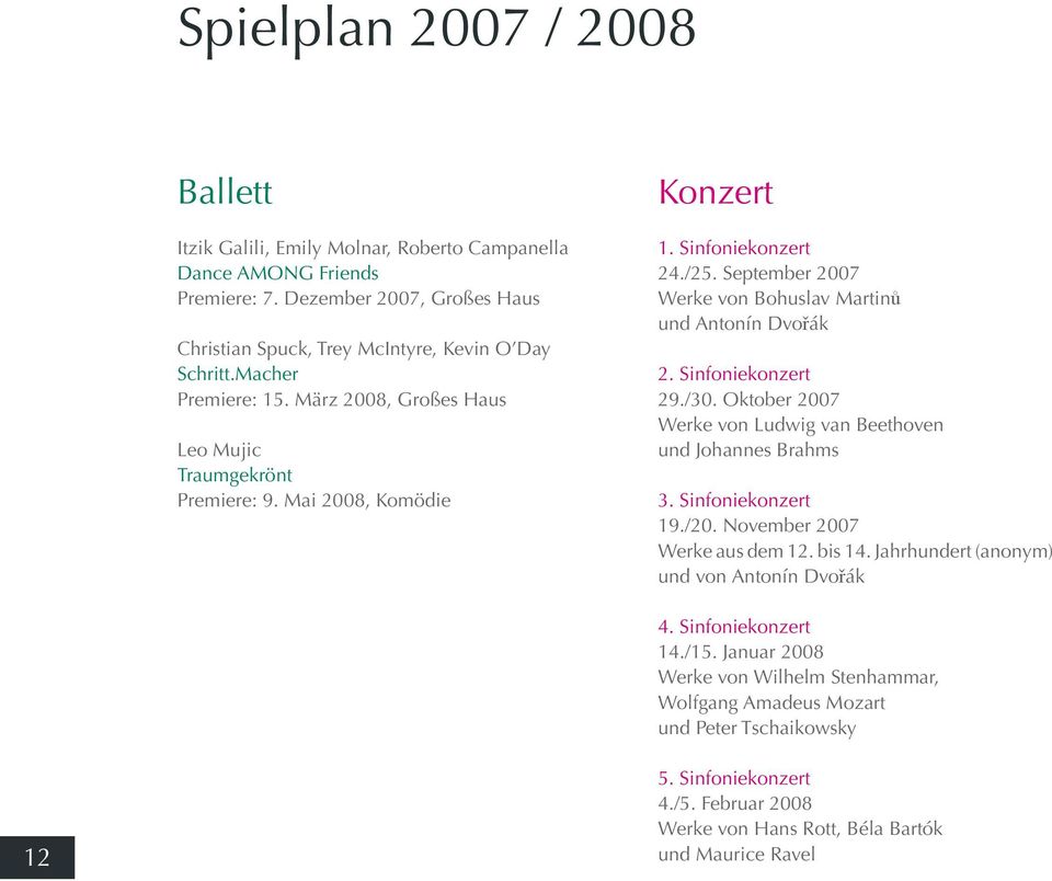 Sinfoniekonzert 29./30. Oktober 2007 Werke von Ludwig van Beethoven und Johannes Brahms 3. Sinfoniekonzert 19./20. November 2007 Werke aus dem 12. bis 14.