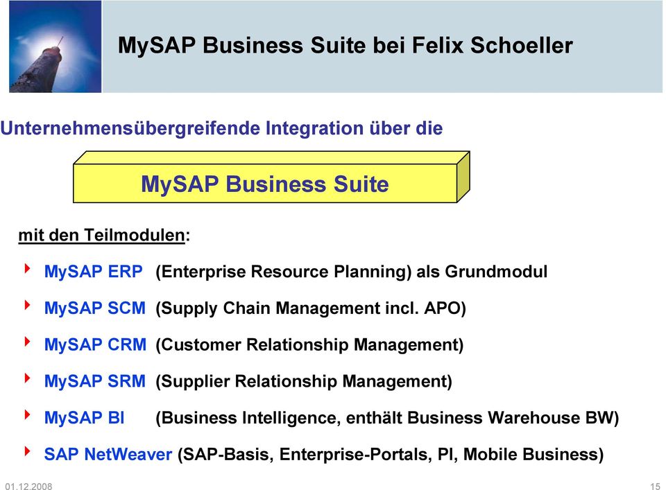 APO) My CRM (Customer Relationship Management) My SRM (Supplier Relationship Management) My BI (Business