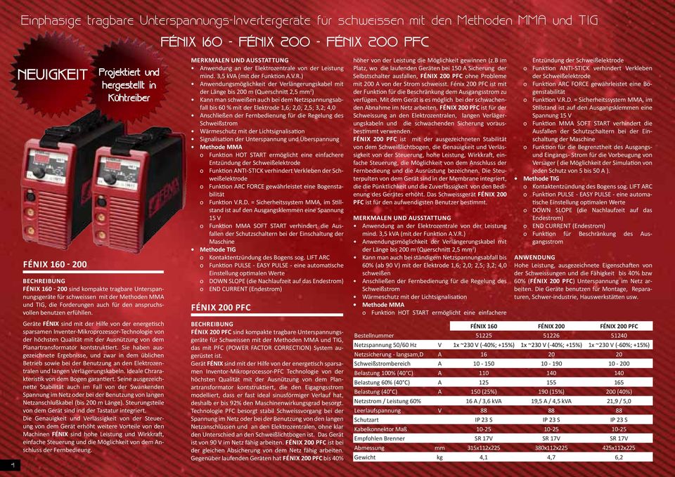 Geräte FÉNIX sind mit der Hilfe von der energetisch sparsamen InventerMikroprozessorTechnologie von der höchsten Qualität mit der Ausnützung von dem Planartransformator kontstruktiert.