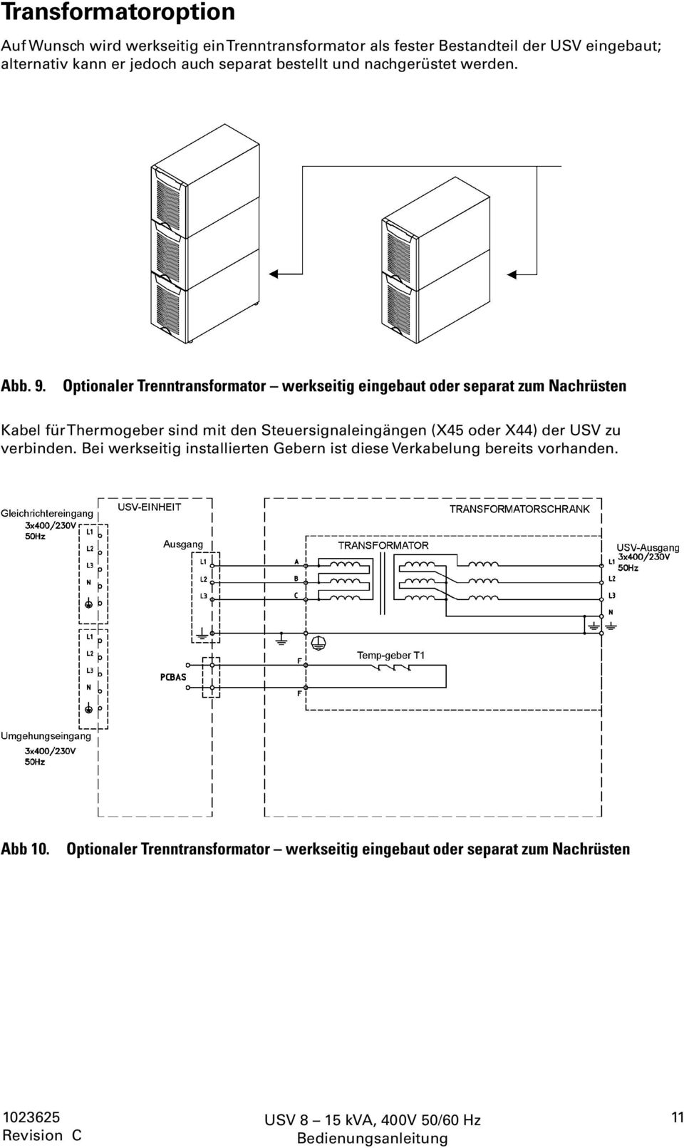 Optionaler Trenntransformator werkseitig eingebaut oder separat zum Nachrüsten Kabel für Thermogeber sind mit den