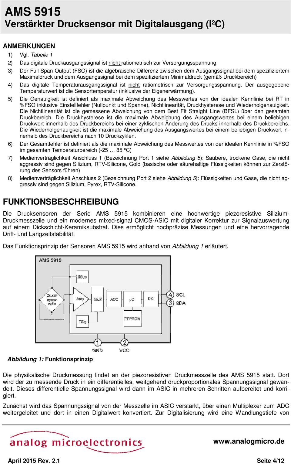 AMS 5915 Verstärkter Drucksensor mit Digitalausgang (I²C) - PDF