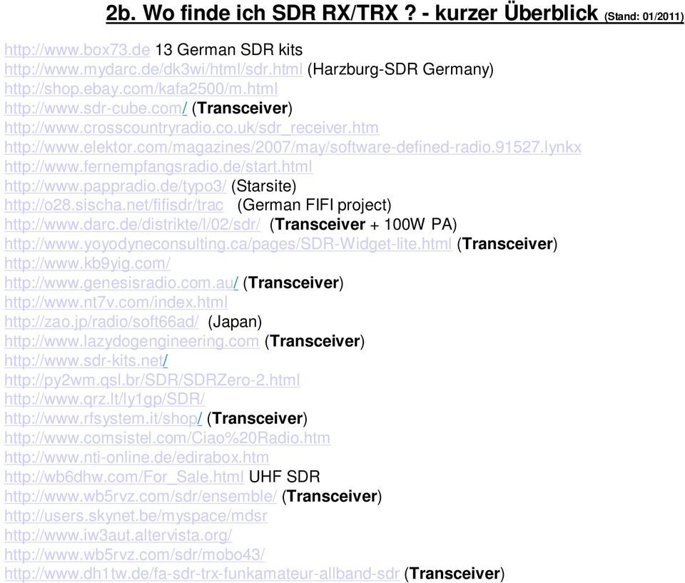 fernempfangsradio.de/start.html http://www.pappradio.de/typo3/ (Starsite) http://o28.sischa.net/fifisdr/trac (German FIFI project) http://www.darc.