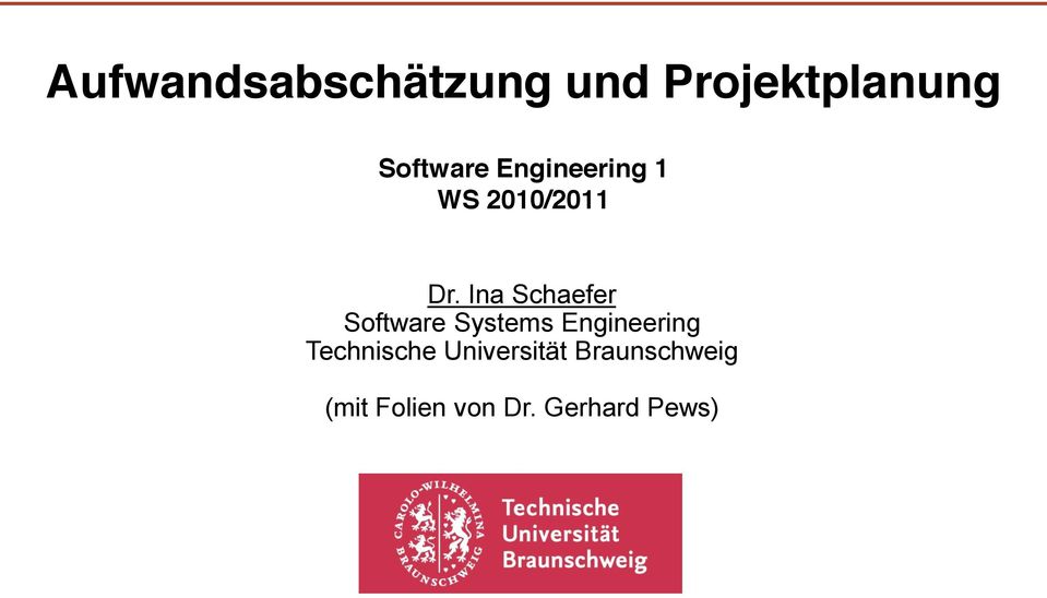 Ina Schaefer Software Systems Engineering