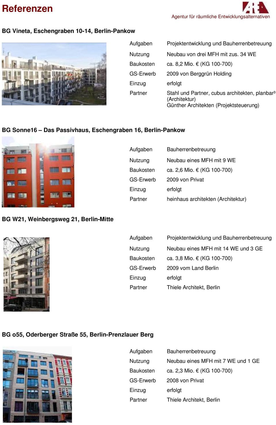 16, Berlin-Pankow Nutzung Neubau eines MFH mit 9 WE Baukosten ca. 2,6 Mio.