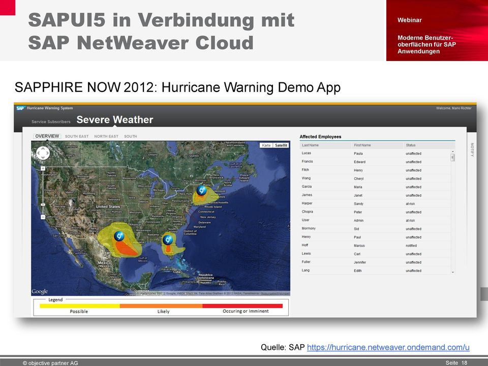 Hurricane Warning Demo App Quelle: SAP