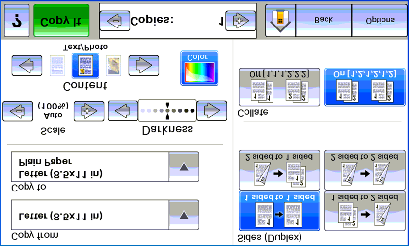 Kopieren 7 Kopieren Die folgende Abbildung zeigt eine Standardbenutzeroberfläche zum Kopieren.