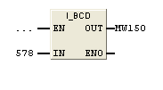 Blatt:.6 WANDLER INT - BCD Der BCD Wandler I_BCD wandelt eine 6 Bit Dezimalzahl (Format INT) im Bereich + 999 und -999 in eine BCD Zahl um.