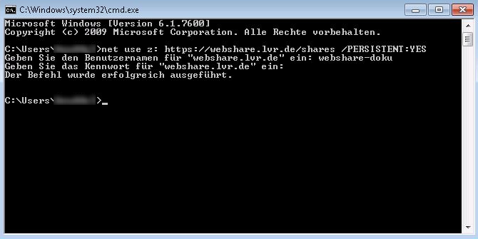 2.3 Verbindung über die Kommandozeile Alternativ können Sie unter Windows 7 auch eine Laufwerksverbindung über die Kommandozeile herstellen. Um den WebShare-Ordner z.b. als Laufwerk Z: einzubinden, gehen sie wie folgt vor: Schritt 1: Tippen Sie in die Suchmaske des Startmenüs cmd ein und bestätigen sie mit Return.