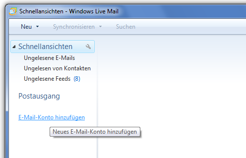 Programm starten und einrichten Starten Sie nun über die Windows Startleiste oder das entsprechende Symbol auf Ihrem Desktop das Programm Windows Live Mail 2009.
