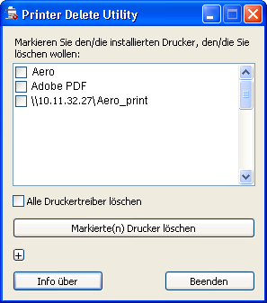 WINDOWS 23 Deinstallieren von Druckertreiberdateien Mit dem Dienstprogramm Printer Delete Utility können Sie Druckertreiber deinstallieren. Dieses Dienstprogramm wird lokal installiert und verwendet.