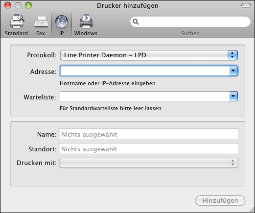 MAC OS 55 2 Markieren Sie in der Druckerliste den gewünschten EX Print Server. Im unteren Teil des Fensters werden daraufhin die Angaben für den gewählten Drucker eingeblendet.