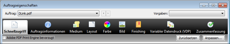 WEITERE DRUCKMETHODEN 79 1 Option Adobe PDF Print Engine bevorzugt WORKFLOW FÜR APPE IN ANWENDUNG COMMAND WORKSTATION VERWENDEN 1 Doppelklicken Sie auf einen PDF-Auftrag in der Auftragsliste