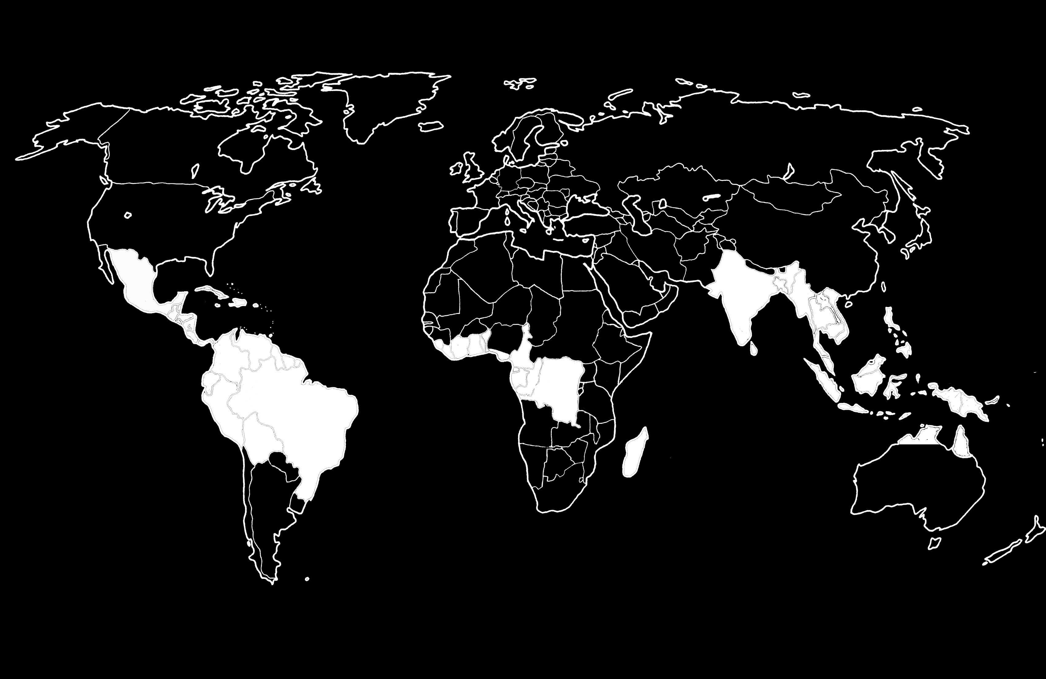 IB. Lösungsblatt: Weltkarte mit allen Tropenwaldländern Auf dieser Karte siehst du auf einen Blick, wo auf der Welt sich die Länder befinden, in denen es Tropenwälder gibt.