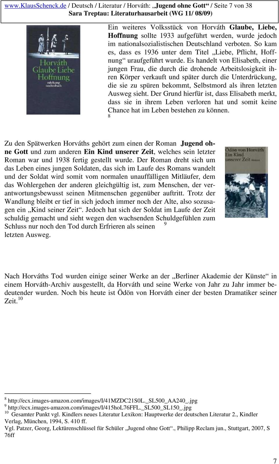 Deutsch Literatur Horvath Jugend Ohne Gott Seite 2 Von 38 Sara Treptau Literaturhausarbeit Wg 11 08 09 Pdf Kostenfreier Download