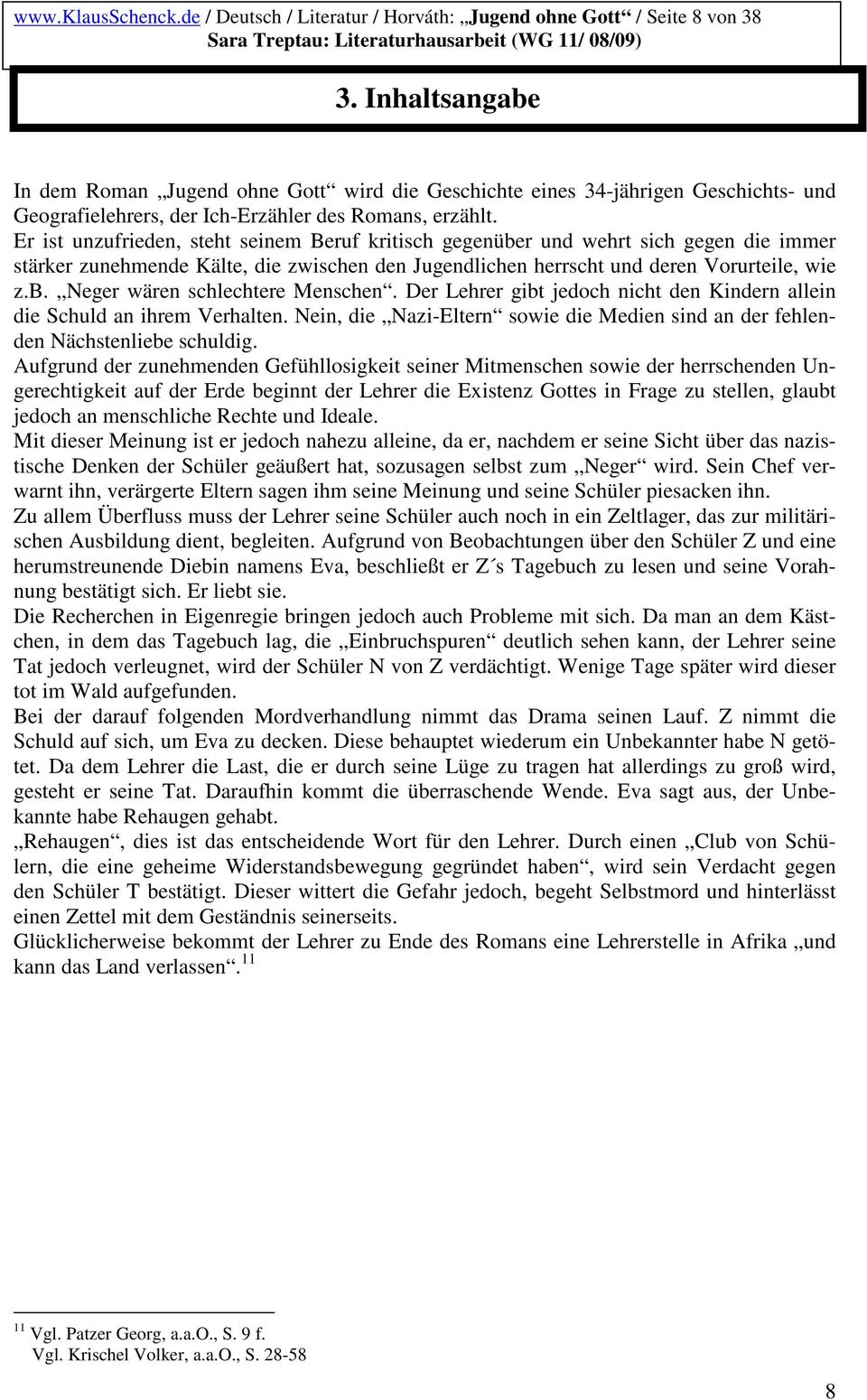 Deutsch Literatur Horvath Jugend Ohne Gott Seite 2 Von 38 Sara Treptau Literaturhausarbeit Wg 11 08 09 Pdf Kostenfreier Download