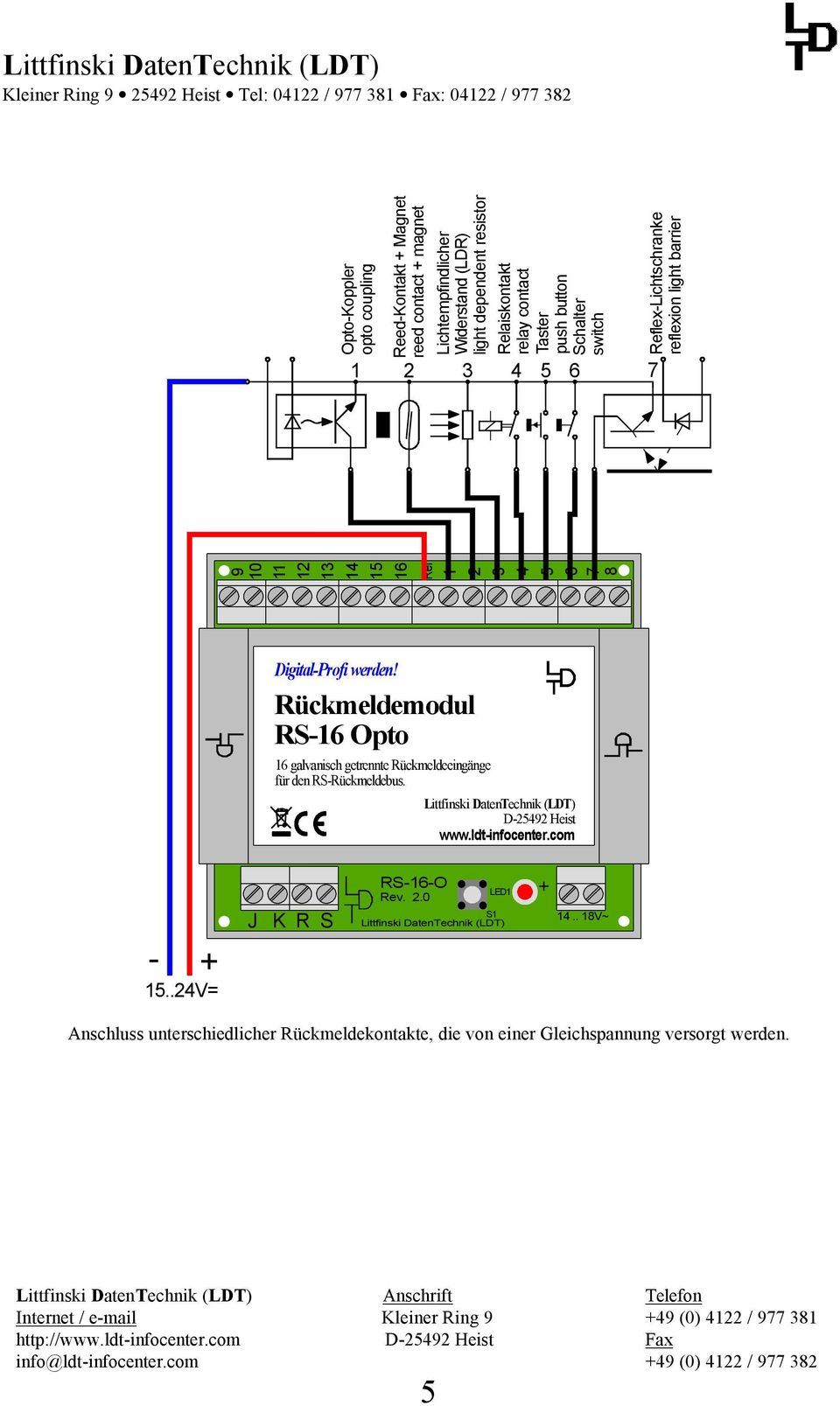 RS- Opto galvanisch getrennte Rückmeldeeingänge - +..V= RS--O LED Rev..0 S.