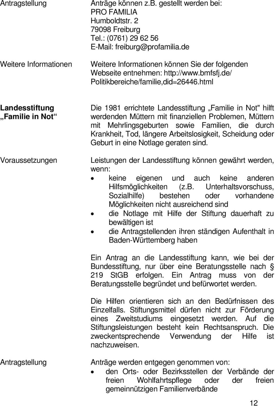 html Landesstiftung Familie in Not Voraussetzungen Die 1981 errichtete Landesstiftung Familie in Not" hilft werdenden Müttern mit finanziellen Problemen, Müttern mit Mehrlingsgeburten sowie Familien,