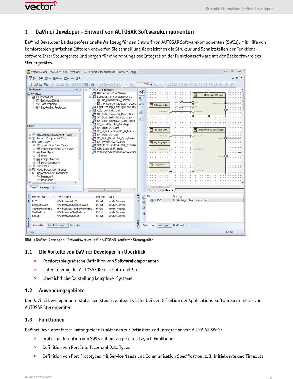 Integration der Funktionssoftware mit der Basissoftware des Steuergerätes. Bild 1: DaVinci Developer Entwurfswerkzeug für AUTOSAR-konforme Steuergeräte 1.